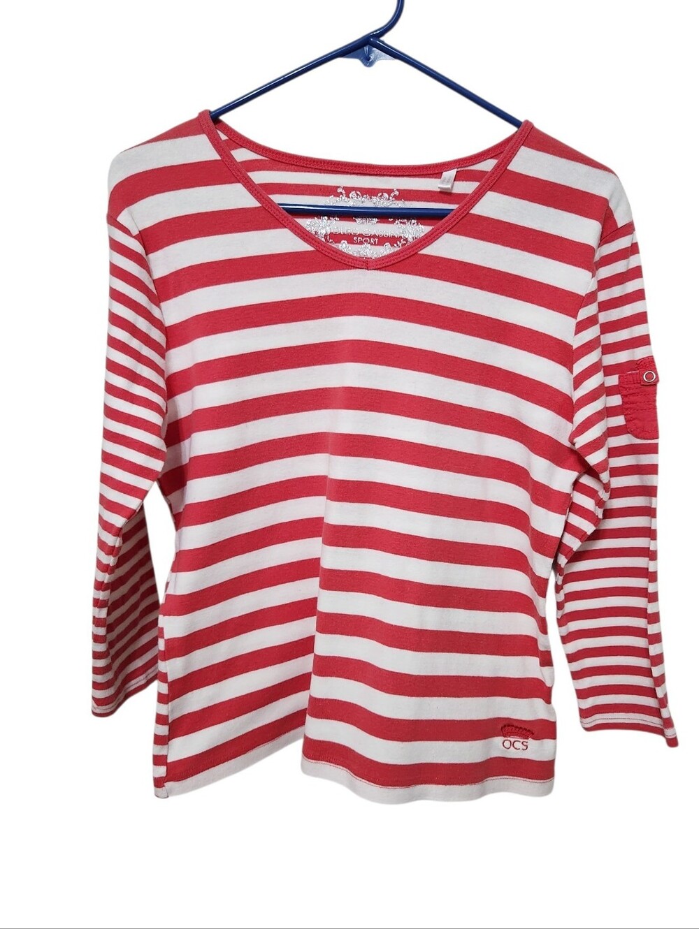 Oleg Cassini Sport Striped Vintage 3/4 Sleeve Top